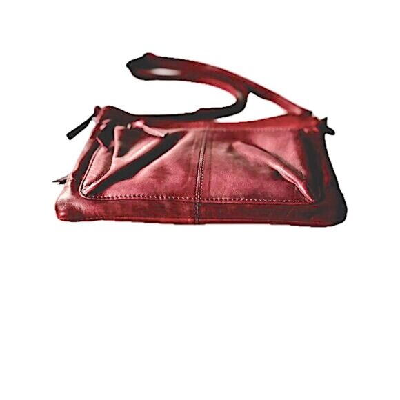 Bass Leather Crossbody Shoulder Clutch Bag Burgundy Zip Pockets Detachable Strap - Picture 5 of 9